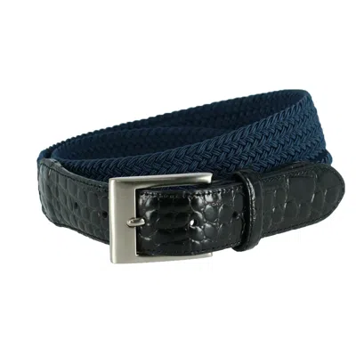 Ctm Men's Big & Tall Braided Elastic Stretch Belt With Croc Print End Tabs In Blue