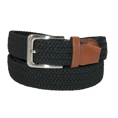 Ctm Men's Big & Tall Elastic Braided Belt With Silver Buckle And Tan Tabs In Black