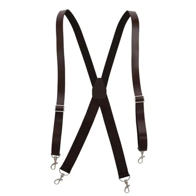 Ctm Men's Big & Tall Smooth Coated Leather Suspenders With Metal Swivel Hook End In Brown