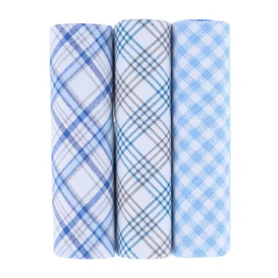 Ctm Men's Boxed Fancy Cotton Patterned Handkerchiefs (3 Piece Set) In Blue