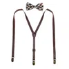 Ctm Men's Brown Plaid Bow Tie With Brown Faux Leather Suspender Set In Brown
