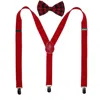 Ctm Men's Buffalo Plaid Bow Tie With Solid Suspender Set In Red