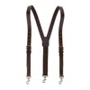 Ctm Men's Coated Leather Buckle Strap Suspenders With Metal Swivel Hook Ends In Brown
