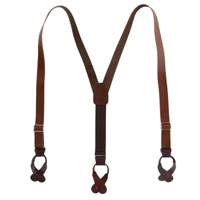 Ctm Men's Coated Leather Button-end 1 Inch Suspenders In Brown