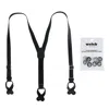 Ctm Men's Coated Leather Button-end Y-back Suspender With Bachelor Buttons In Black