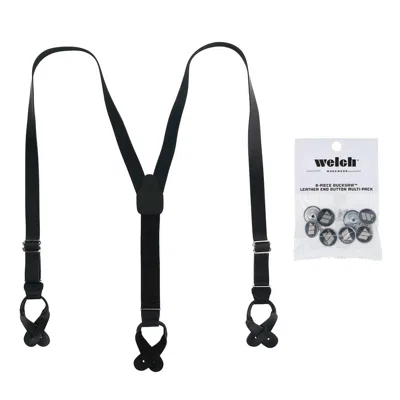 Ctm Men's Coated Leather Button-end Y-back Suspender With Bachelor Buttons In Black