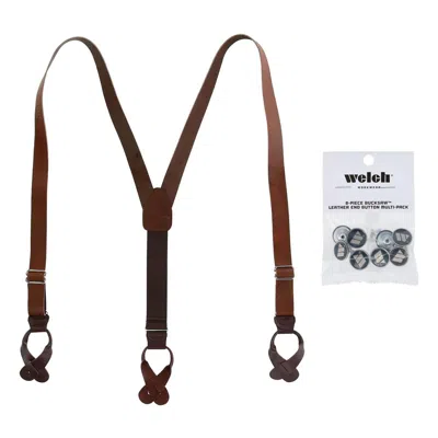 Ctm Men's Coated Leather Button-end Y-back Suspender With Bachelor Buttons In Brown