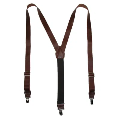 Ctm Men's Coated Leather Clip-end 1 Inch Suspenders In Brown