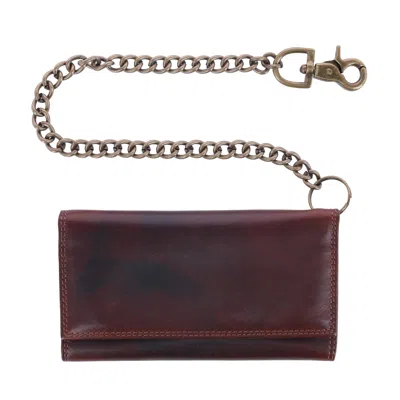 Ctm Men's Colorado Leather Rfid Long Trifold Chain Wallet In Brown