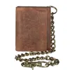 Ctm Men's Crazy Horse Leather Rfid Trifold Chain Wallet In Brown