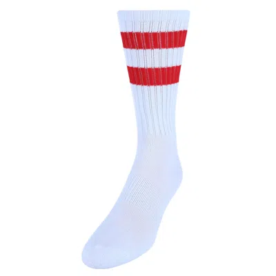Ctm Men's Crew Striped Socks (3 Pairs) In White