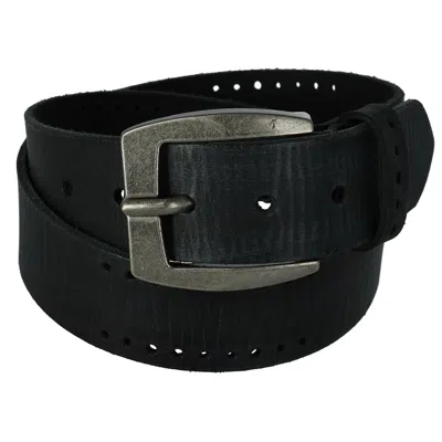 Ctm Men's Distressed Leather Bridle Belt With Perforations In Black
