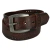 Ctm Men's Distressed Leather Bridle Belt With Perforations In Brown