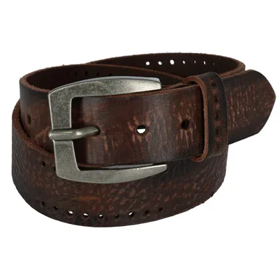 Ctm Men's Distressed Leather Bridle Belt With Perforations In Brown
