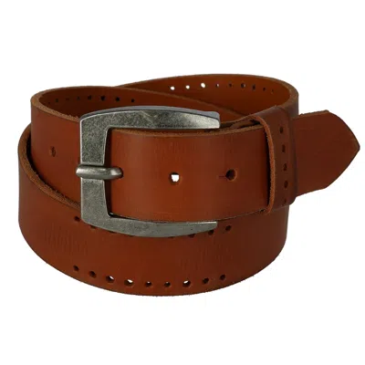 Ctm Men's Distressed Leather Bridle Belt With Perforations In Multi