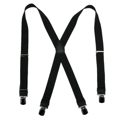 Ctm Men's Elastic Anti Slip Pin Clip Suspenders With Leather Drop Tabs In Black