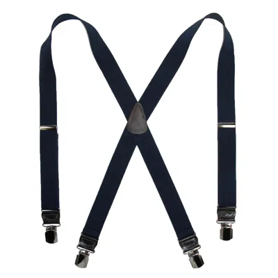 Ctm Men's Elastic Anti Slip Pin Clip Suspenders With Leather Drop Tabs In Blue