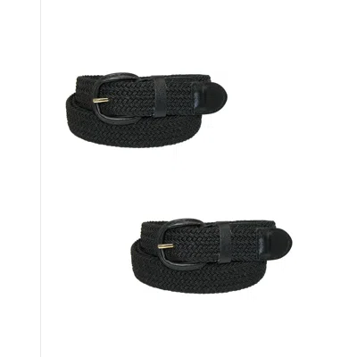 Ctm Men's Elastic Braided Belt With Covered Buckle (pack Of 2) In Black