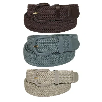 Ctm Men's Elastic Braided Stretch Belt (pack Of 3 Colors) In Black
