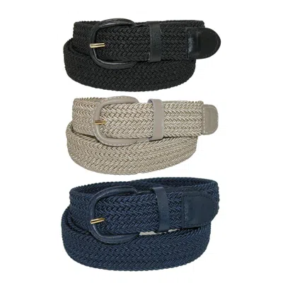 Ctm Men's Elastic Braided Stretch Belt (pack Of 3 Colors) In Blue