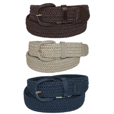 Ctm Men's Elastic Braided Stretch Belt (pack Of 3 Colors) In Gold