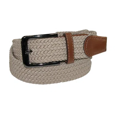 Ctm Men's Elastic Braided Stretch Belt With Silver Buckle And Tan Tabs In Beige