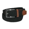 Ctm Men's Elastic Braided Stretch Belt With Silver Buckle And Tan Tabs In Black