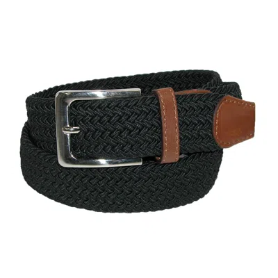 Ctm Men's Elastic Braided Stretch Belt With Silver Buckle And Tan Tabs In Black