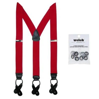 Ctm Men's Elastic Button End Dress Suspender With Bachelor Buttons In Red