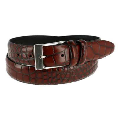 Ctm Men's Embossed Leather Croc Print Belt In Brown
