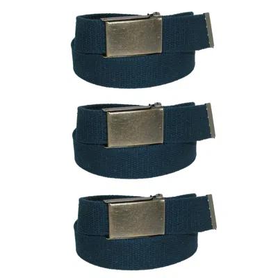 Ctm Men's Fabric Belt With Brass Flip Top Buckle (pack Of 3) In Blue