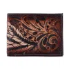 Ctm Men's Feather Tooled Leather Bifold Wallet In Brown