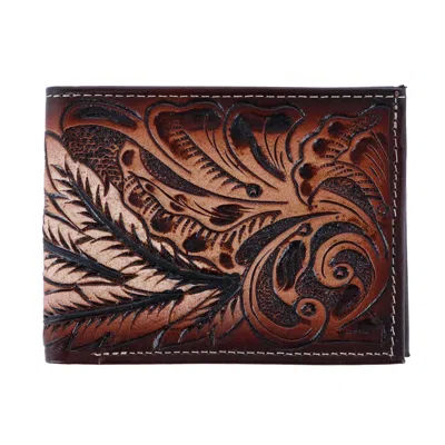 Ctm Men's Feather Tooled Leather Bifold Wallet In Brown
