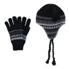 Ctm Men's Heavy Knit Winter Pattern Helmet Hat And Glove Set In Black