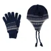 Ctm Men's Heavy Knit Winter Pattern Helmet Hat And Glove Set In Blue