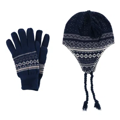Ctm Men's Heavy Knit Winter Pattern Helmet Hat And Glove Set In Blue