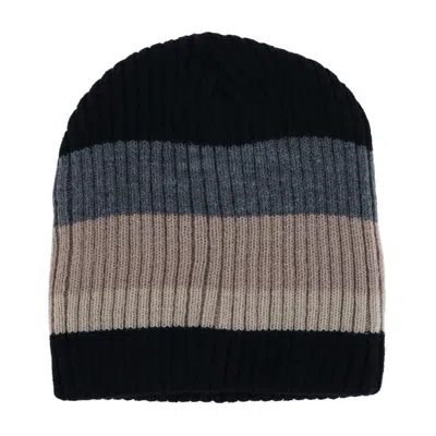 Ctm Men's Heavy Knit Wool Blend Striped Winter Beanie Hat In Black