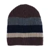 Ctm Men's Heavy Knit Wool Blend Striped Winter Beanie Hat In Brown