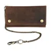 Ctm Men's Hunter Leather Long Trifold Chain Wallet In Brown
