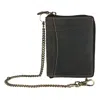 Ctm Men's Hunter Leather Zip-around Bifold Chain Wallet In Black