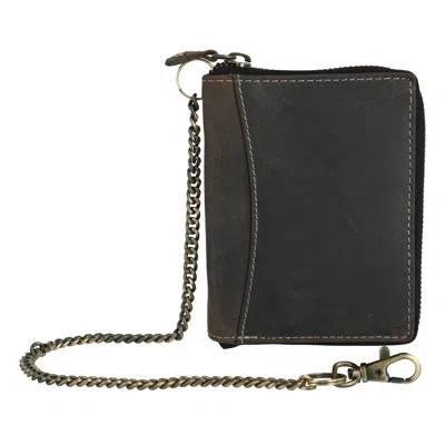 Ctm Men's Hunter Leather Zip-around Bifold Chain Wallet In Black