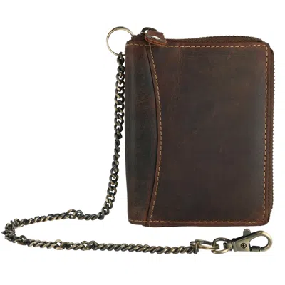 Ctm Men's Hunter Leather Zip-around Bifold Chain Wallet In Brown