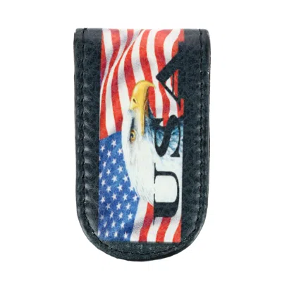 Ctm Men's Leather American Flag And Eagle Magnetic Money Clip In Black