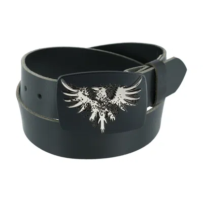 Ctm Men's Leather Bridle Belt With Phoenix Belt Buckle (2 Buckle Set) In Black