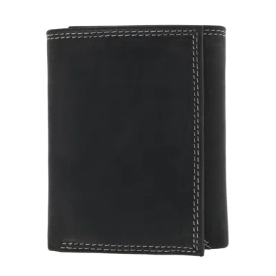 Ctm Men's Leather Contrast Stitch Trifold Wallet In Black