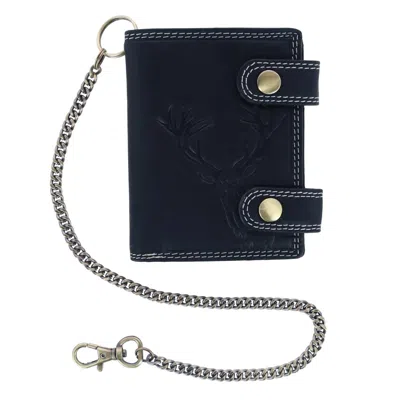 Ctm Men's Leather Deer Zip Around Rfid Chain Wallet In Black