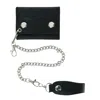 Ctm Men's Leather Eagle Print Trifold Double Snap Chain Wallet In Black