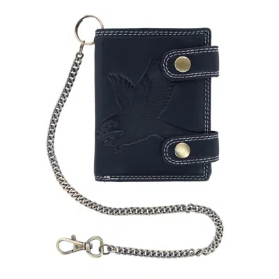 Ctm Men's Leather Eagle Rfid Zip Around Chain Wallet In Black