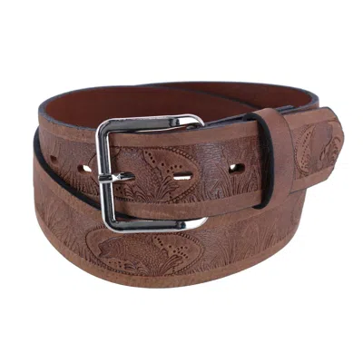 Ctm Men's Leather Fish Embossed Bridle Belt In Brown
