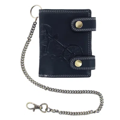 Ctm Men's Leather Motorcycle Rfid Bifold Chain Wallet In Black